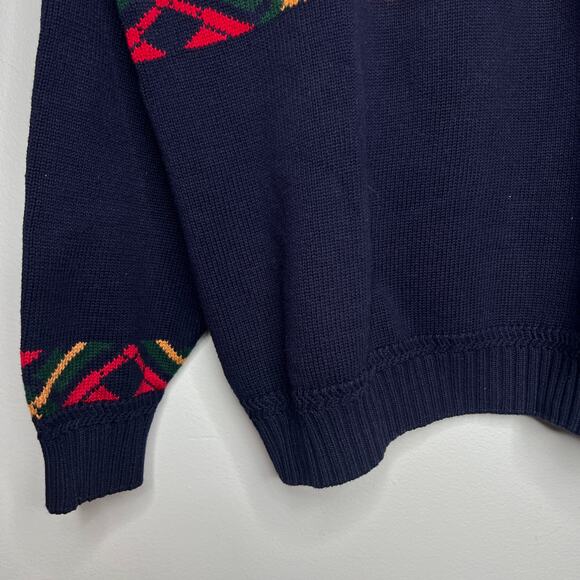 Vintage 90s Hathaway Size XL Navy Embroidered Golf Sweater Mens Hand Intarsia - Picture 9 of 10